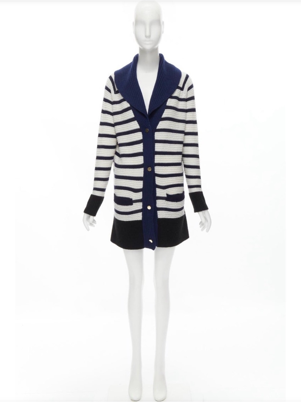 The Row Navy and Cream Striped Shawl Collar Cardigan